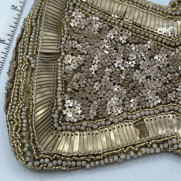Vintage 70's Sequined Beaded Gold Bow Clusch - Picture 8 of 13
